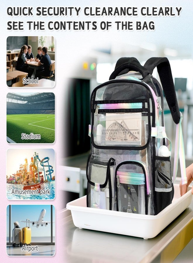 Tldcdte Clear Backpacks for School, Clear Backpack Heavy Duty Stadium Approved, TPU Waterproof See Through Backpack with Reflective Strips, Large clear Backbag for Travel, Work, Concerts, Girls & Boys - Image 3
